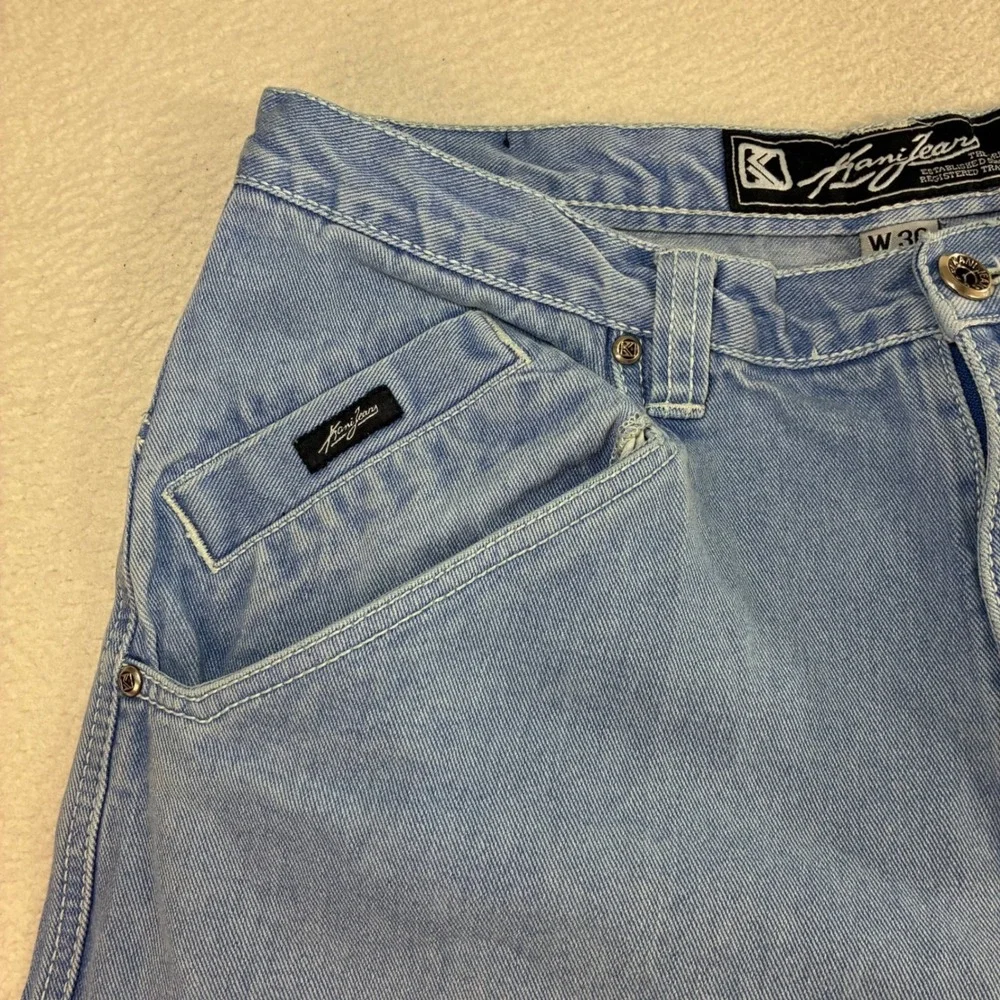 Vintage Karl Kani Baggy Jeans Men 36x32 Blue Faded Embroidered Loose Relaxed 90s